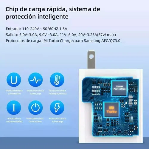 Cargador Xiaomi 67W Carga Rápida PD/QC con Cable USB-C