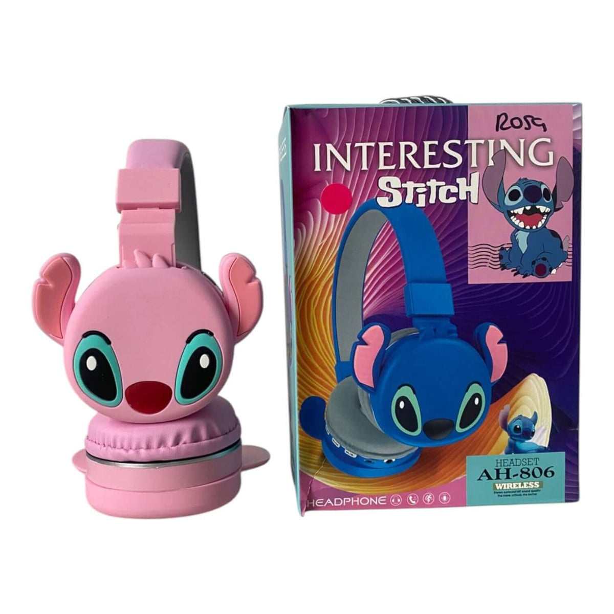 Audífonos Bluetooth Stitch Niños Diadema Azul y Rosa