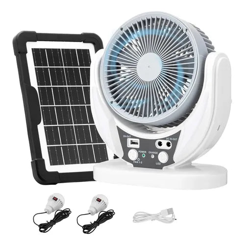 Ventilador Solar Recargable 6 Pulgadas con Luz LED y Panel Solar