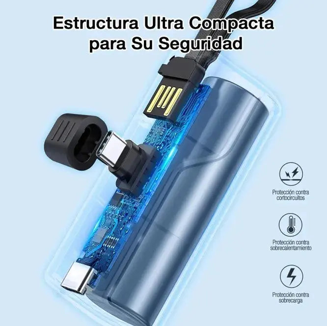 Batería powerbank 4500mah compacta USB-C con protección para celulares, carcasa transparente.