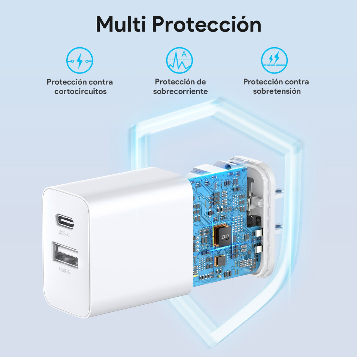 Cargador 1hora GAR161B USB y Tipo C De Pared Carga Rápida Blanco - 4