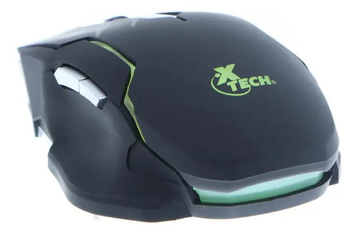 Mouse gamer Xtech XTM-610 negro con botones laterales y detalles en verde