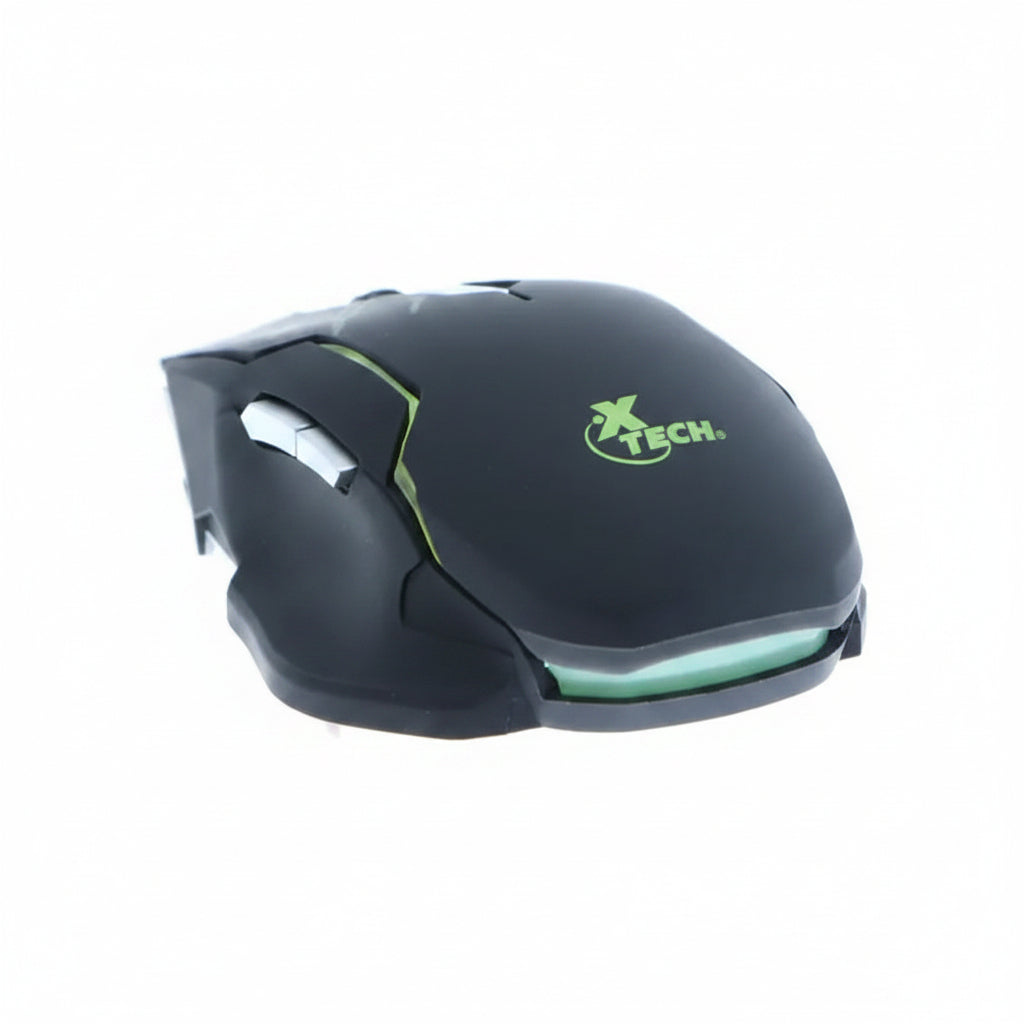 Mouse gamer Xtech XTM-610 negro con botones laterales y detalles en verde