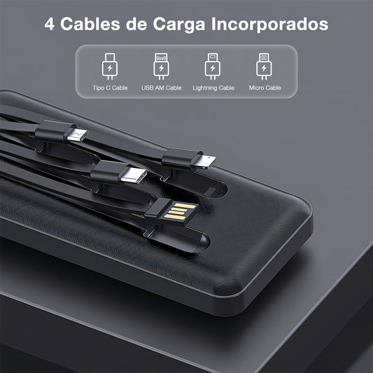 Power Bank Batería Portátil 10000mah Con Built In 4 Cables Micro Usb V8 Ip Tipo C 1hora Con Pantalla Digital Cargador De Batería - 2