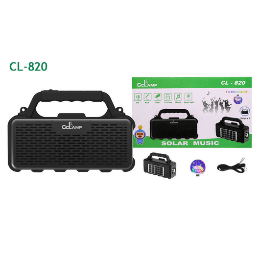 Radio Portátil Solar CL820 con Linterna Bluetooth USB y Panel Solar
