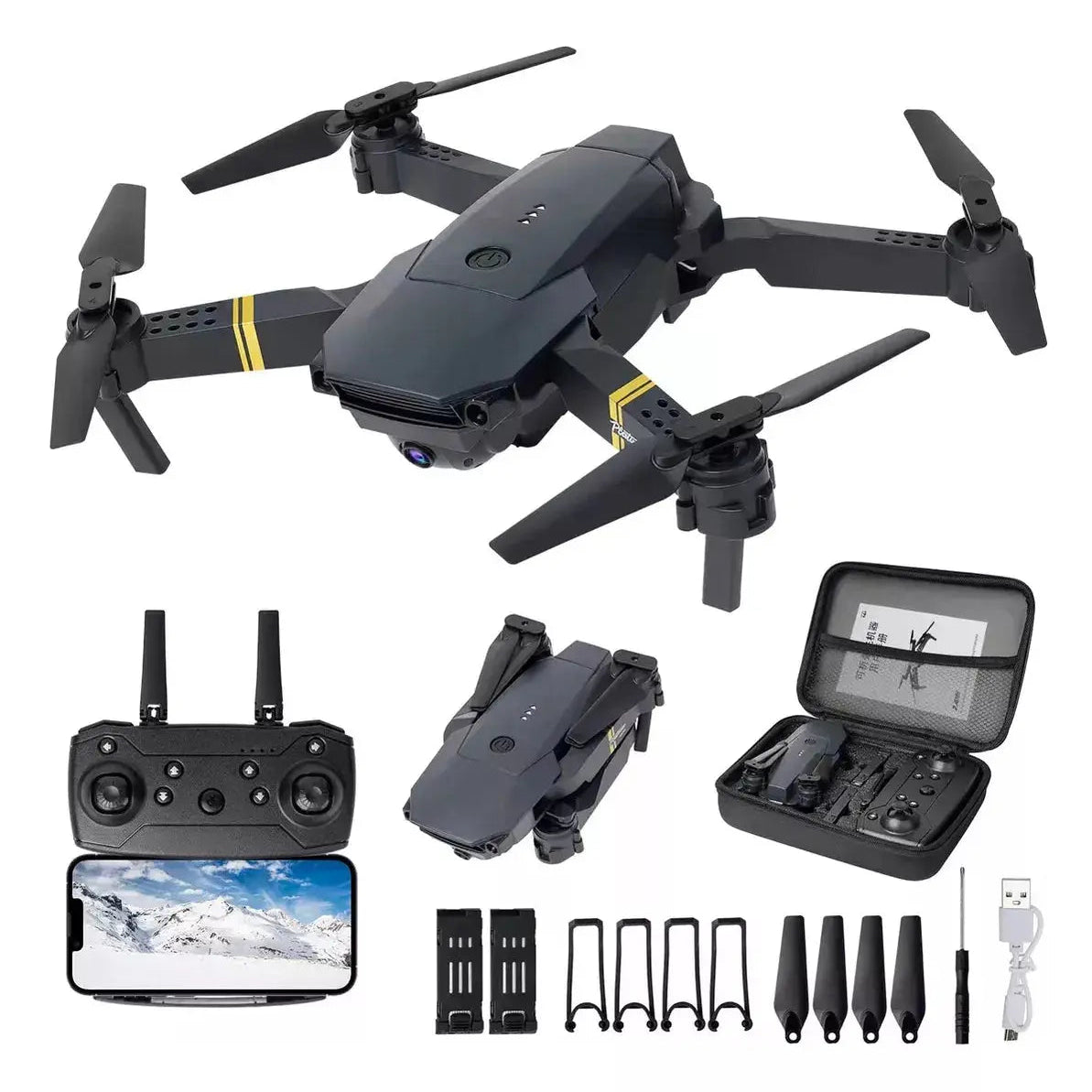 Dron plegable con cámara HD 360° WiFi, transmisión en vivo y control remoto
