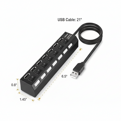 Hub Multipuerto USB 7 Puertos con Interruptor Individual y LED