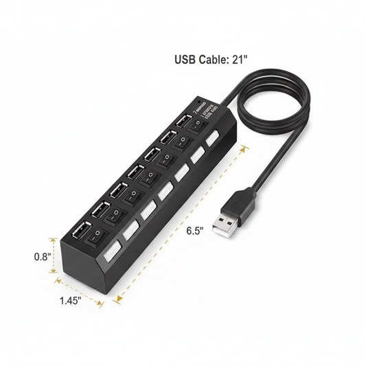 Hub Multipuerto USB 7 Puertos con Interruptor Individual y LED