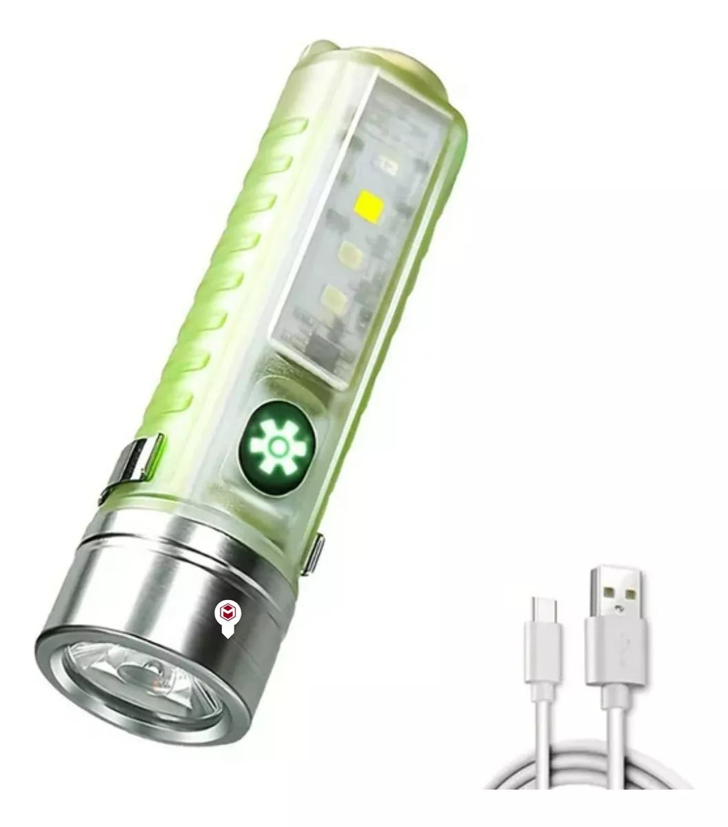 Mini Linterna LED Recargable Transparente USB Tipo C Multifuncional