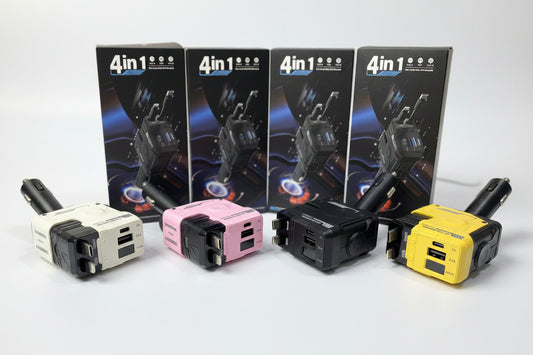 Cargador Carro 4 en 1 Dual Retráctil 66W con Carga Rápida