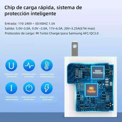 Cargador Xiaomi 67W Carga Rápida PD/QC con Cable USB-C