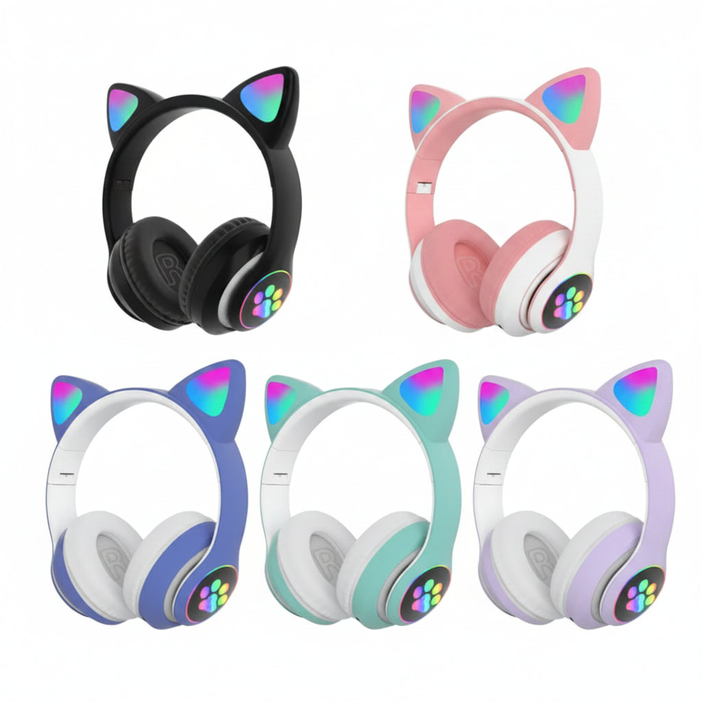 Auriculares Bluetooth de Gato con Orejas LED RGB