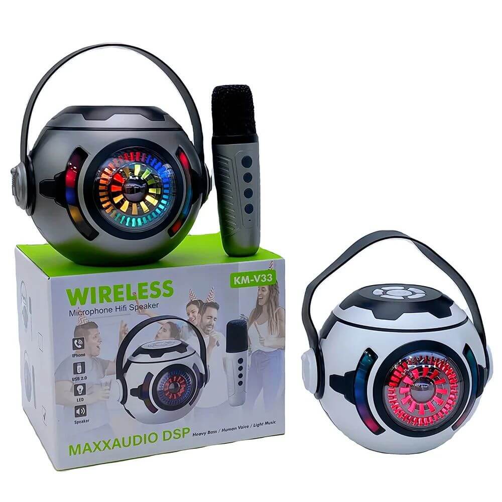 Mini Parlante Bluetooth con Karaoke KM-V33 Luces LED