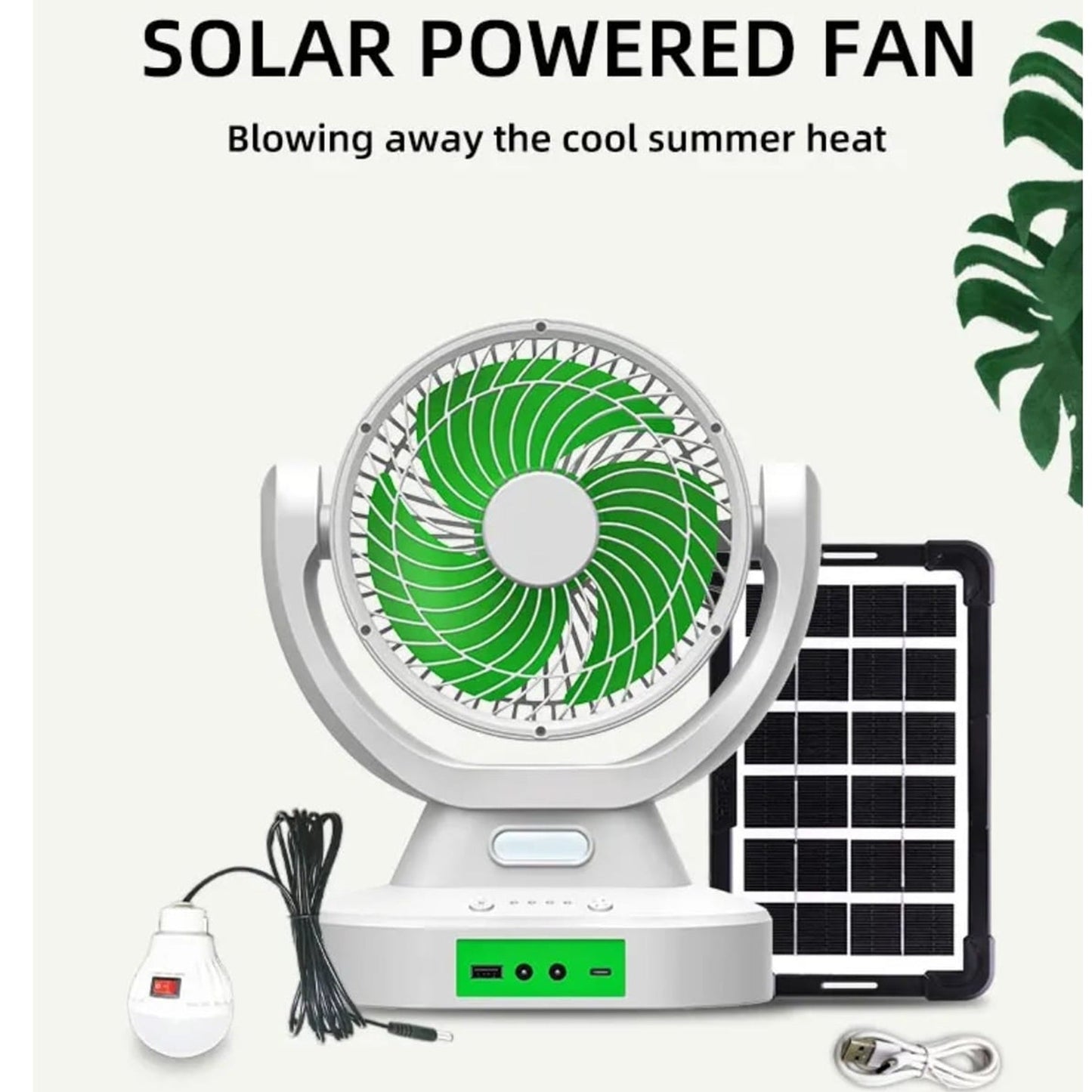 Ventilador de Panel Solar Multifuncional 8” Recargable con Powerbank