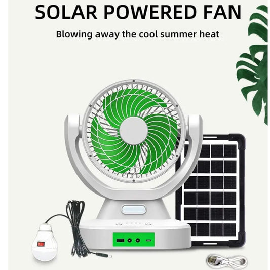 Ventilador de Panel Solar Multifuncional 8” Recargable con Powerbank