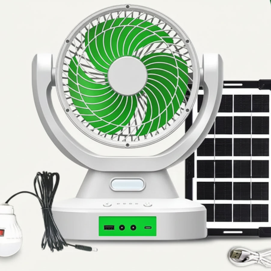Ventilador de Panel Solar Multifuncional 8” Recargable con Powerbank