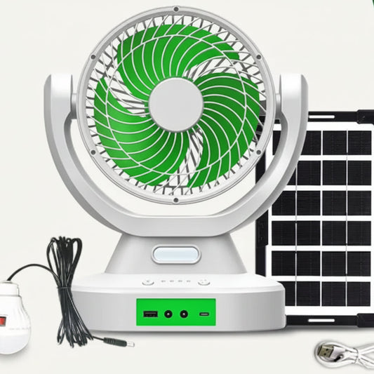 Ventilador de Panel Solar Multifuncional 8” Recargable con Powerbank