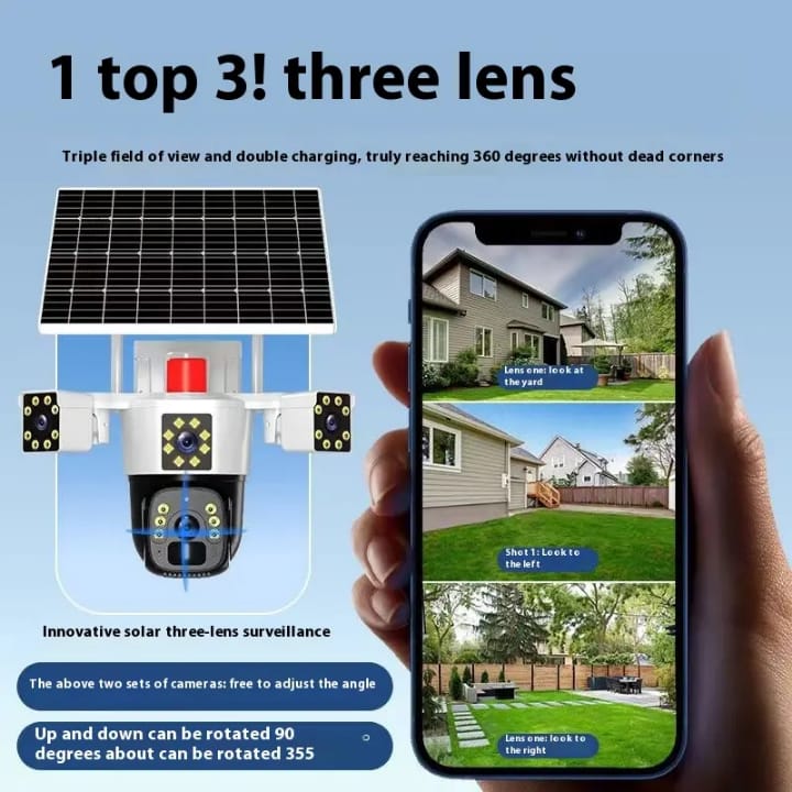 Cámara de Seguridad WiFi 4K 3 Lentes Sirena Visión Nocturna