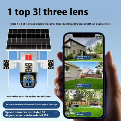Cámara de Seguridad WiFi 4K 3 Lentes Sirena Visión Nocturna