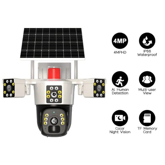 Cámara de Seguridad Solar 3 Lentes Sim Card 4K Visión Nocturna 350 Grados