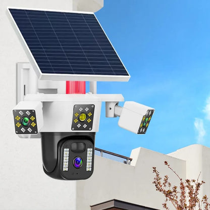 Cámara de Seguridad Solar 3 Lentes Sim Card 4K Visión Nocturna 350 Grados