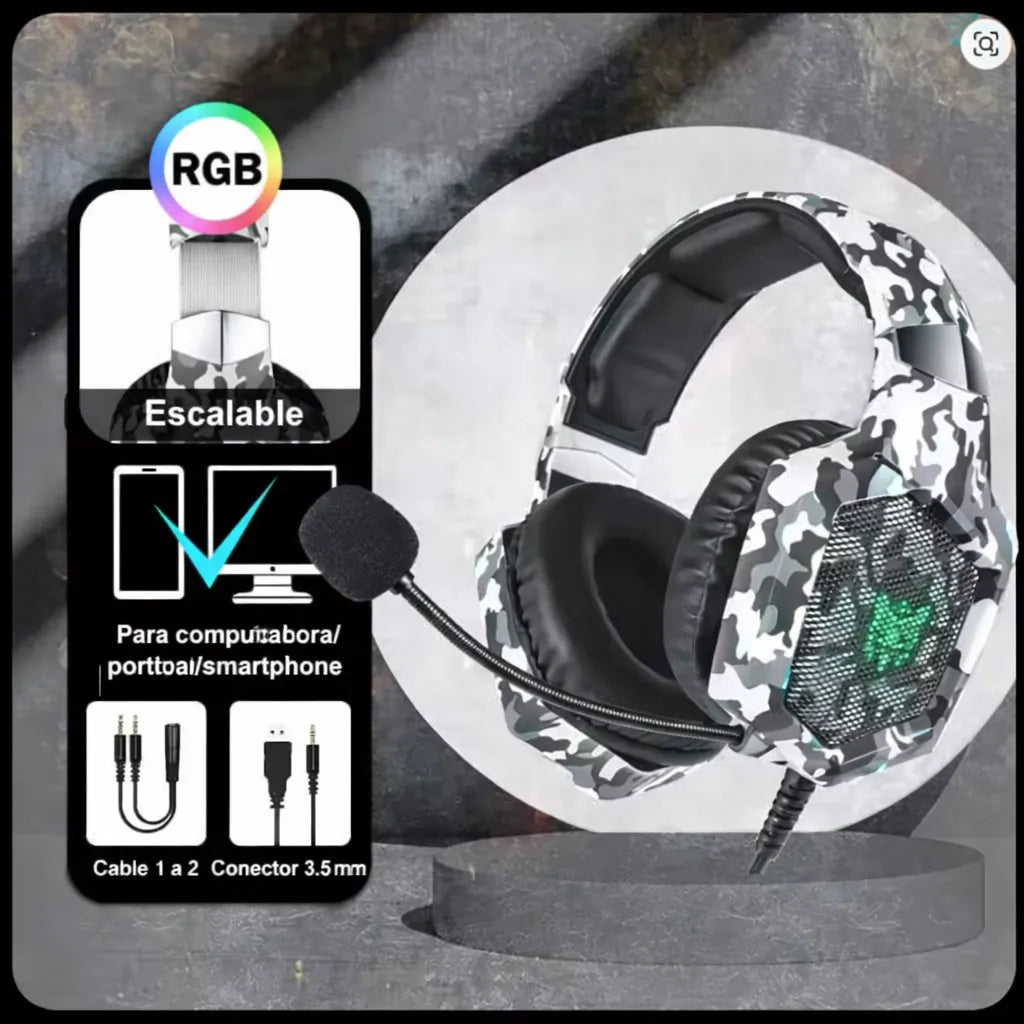 Diadema Gamer ONIKUMA K8 Camuflada 50mm Aux USB-A