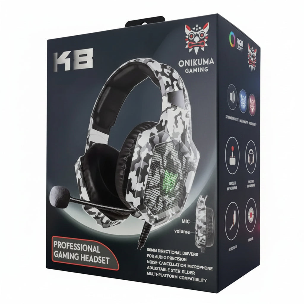 Diadema Gamer ONIKUMA K8 Camuflada 50mm Aux USB-A