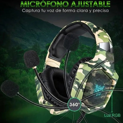 Diadema Gamer ONIKUMA K8 Verde Camuflada 50mm USB-A