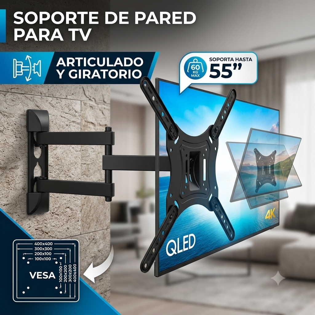 Soporte Articulado TV 32-55 Pulgadas Acero Extensible