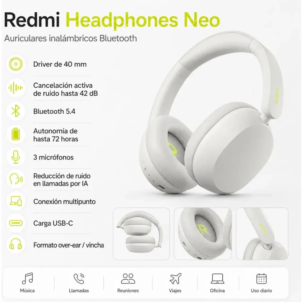 Auriculares Inalámbricos Redmi Headphones Neo ANC 72H Bluetooth 5.4