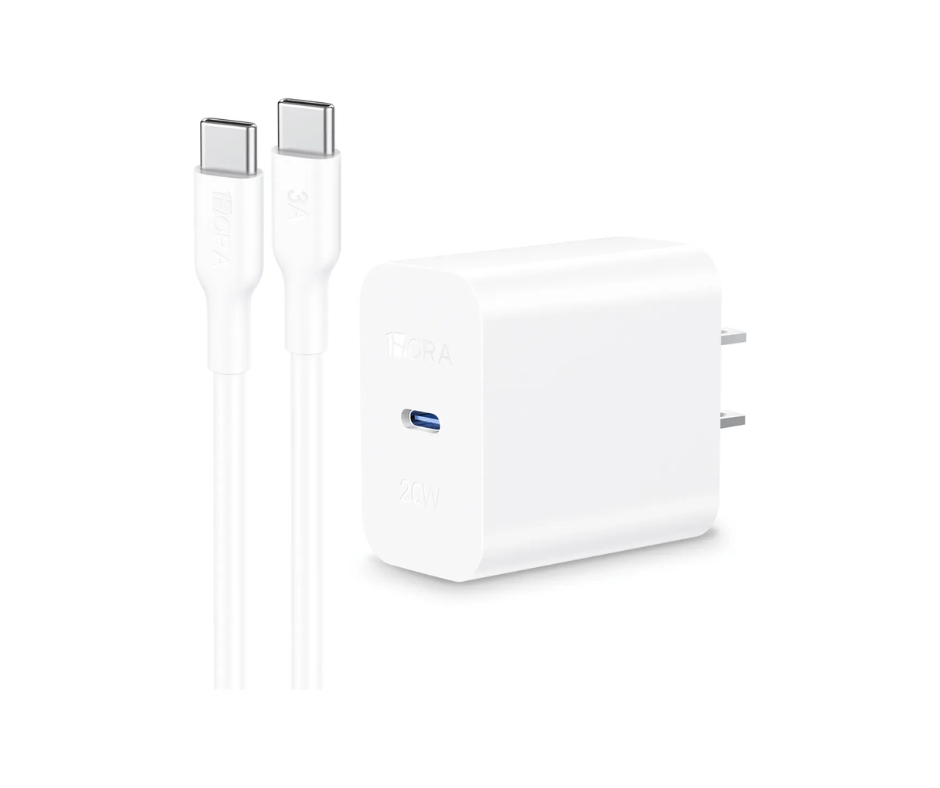 Cargador 1Hora USB-C PD 20W Carga Rápida con Cable C a C