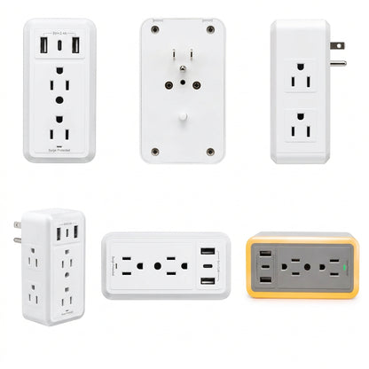 Tomacorriente Multifuncional de 6 Tomas con USB y Luz Nocturna