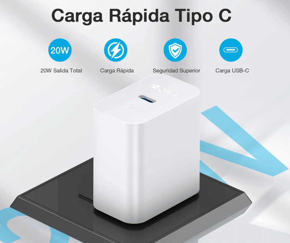 Cargador 1Hora Ultra Turbo 20W 3A USB-C para iPhone Blanco