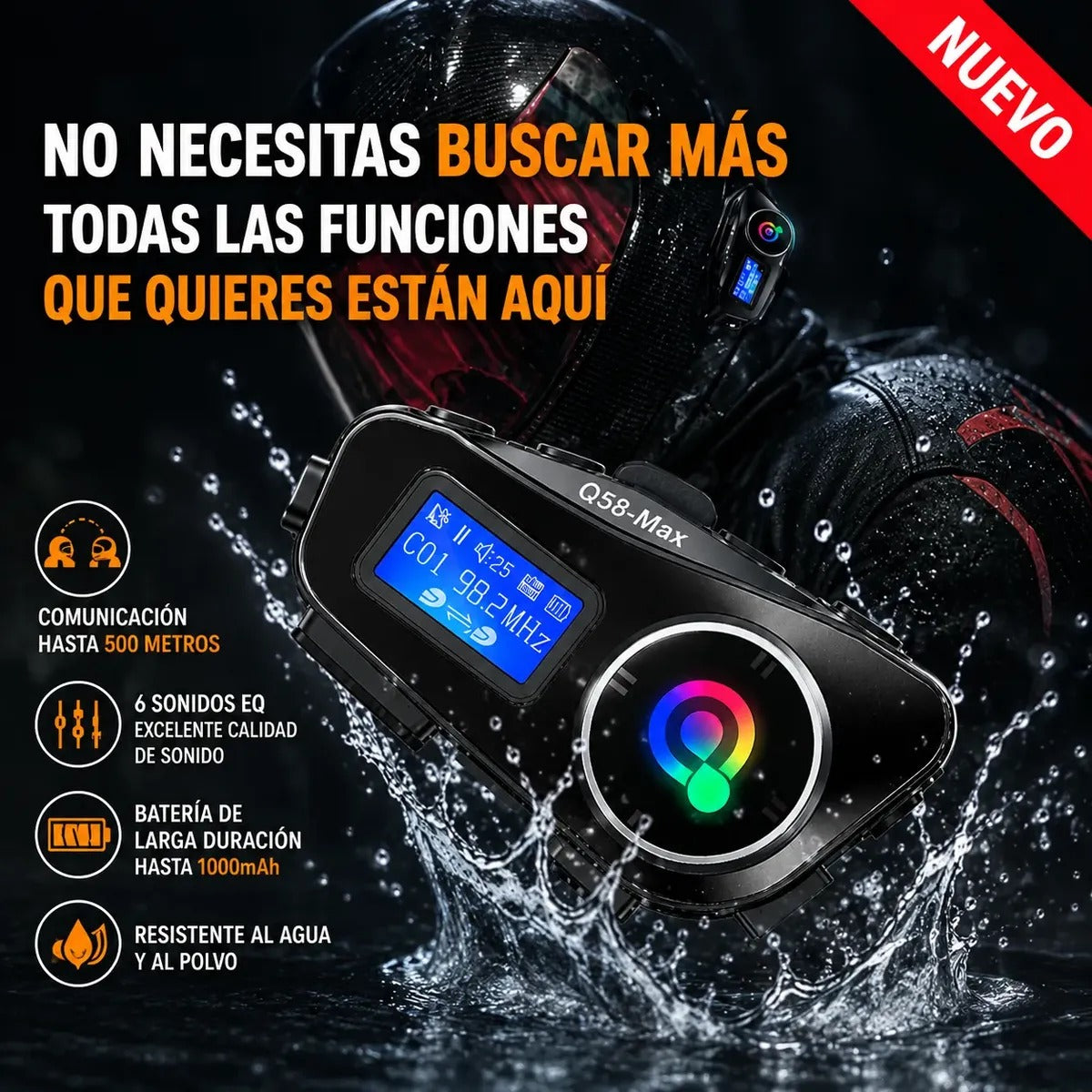 Intercomunicador para Casco de Moto Q58-Max Bluetooth Pantalla LED