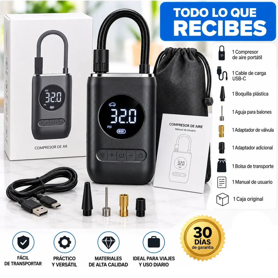 Compresor Inalámbrico Digital Portátil de 150 PSI