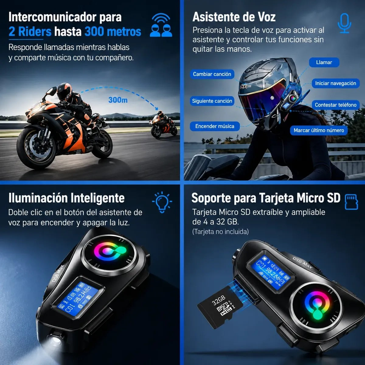 Intercomunicador para Casco de Moto Q58-Max Bluetooth Pantalla LED