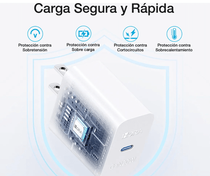 Cargador 1Hora Ultra Turbo 20W 3A USB-C para iPhone Blanco