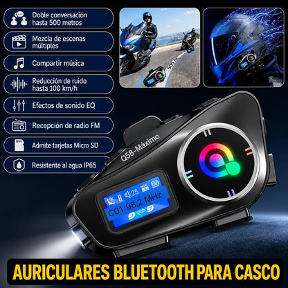 Intercomunicador para Casco de Moto Q58-Max Bluetooth Pantalla LED