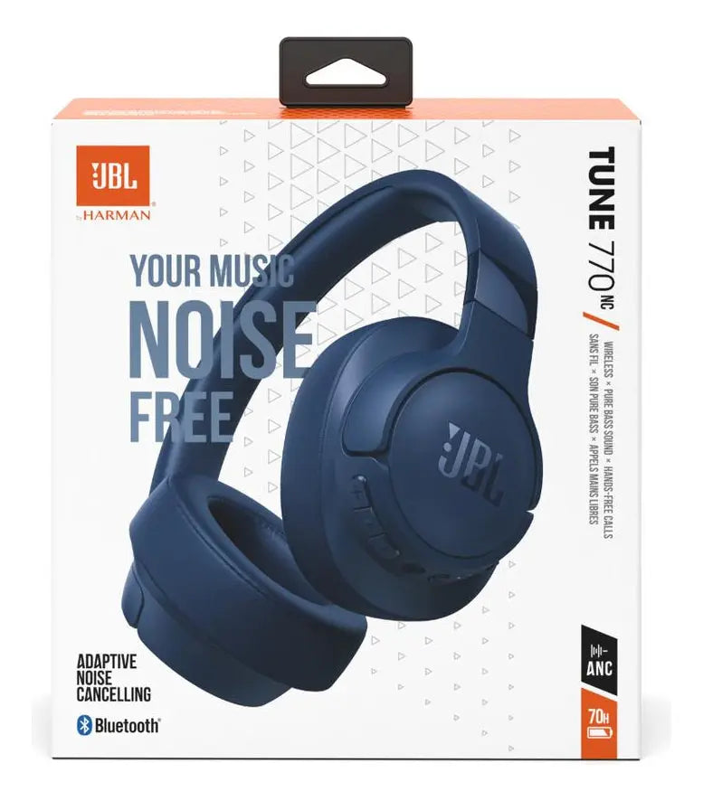Caja de audífonos JBL Tune 770NC color azul con cancelación de ruido y Bluetooth