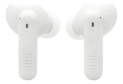 Auriculares inalámbricos Bluetooth JBL Wave Beam 2 color blanco sobre fondo blanco