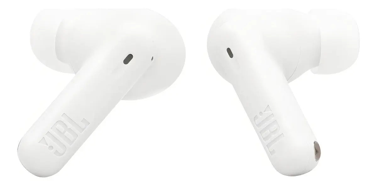 Auriculares inalámbricos Bluetooth JBL Wave Beam 2 color blanco sobre fondo blanco