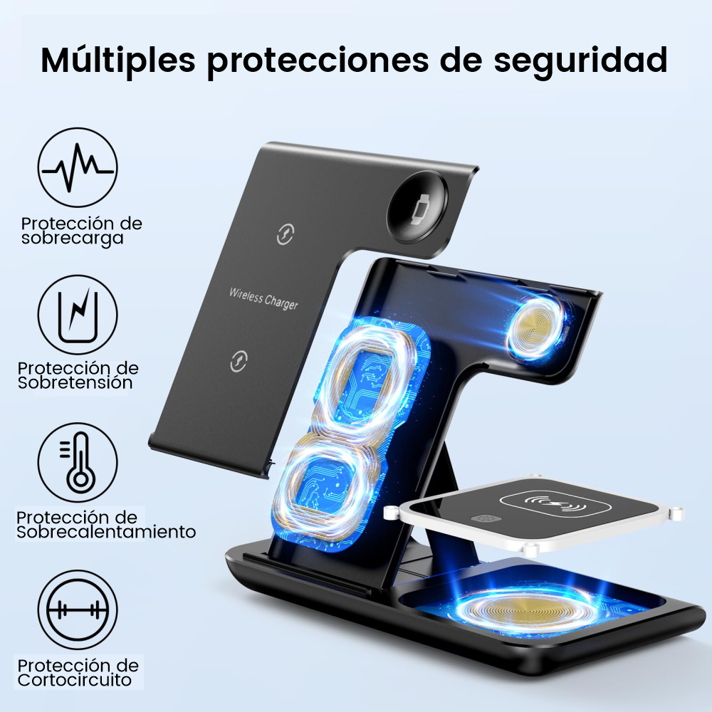 Estación de Carga Inalámbrica 3 en 1 Plegable para Teléfono, AirPods y Smartwatch