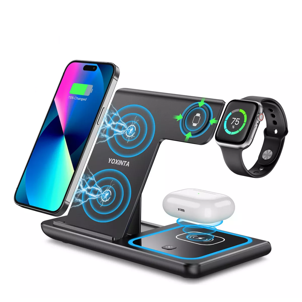 Estación de Carga Inalámbrica 3 en 1 Plegable para Teléfono, AirPods y Smartwatch