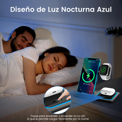 Estación de Carga Inalámbrica 3 en 1 Plegable para Teléfono, AirPods y Smartwatch