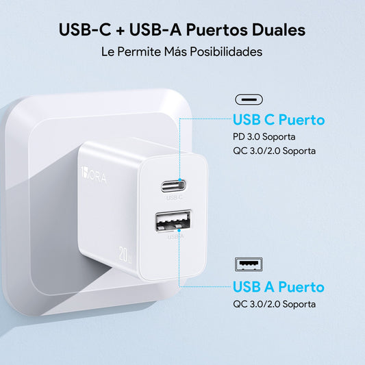Cargador 1hora GAR161B USB y Tipo C De Pared Carga Rápida Blanco - 2