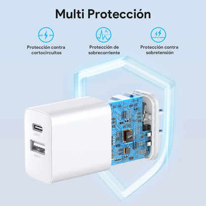 Cargador 1hora GAR161B USB y Tipo C De Pared Carga Rápida Blanco - 4