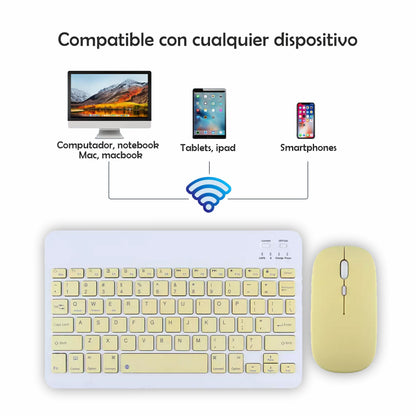Combo Teclado y Mouse Bluetooth Inalámbrico Recargable AN-030 Amarillo
