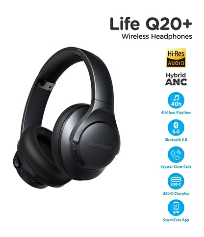 Auriculares Híbridos De Alta Resolución Anker Soundcore Life Q20+ Plus Anc Color Negro