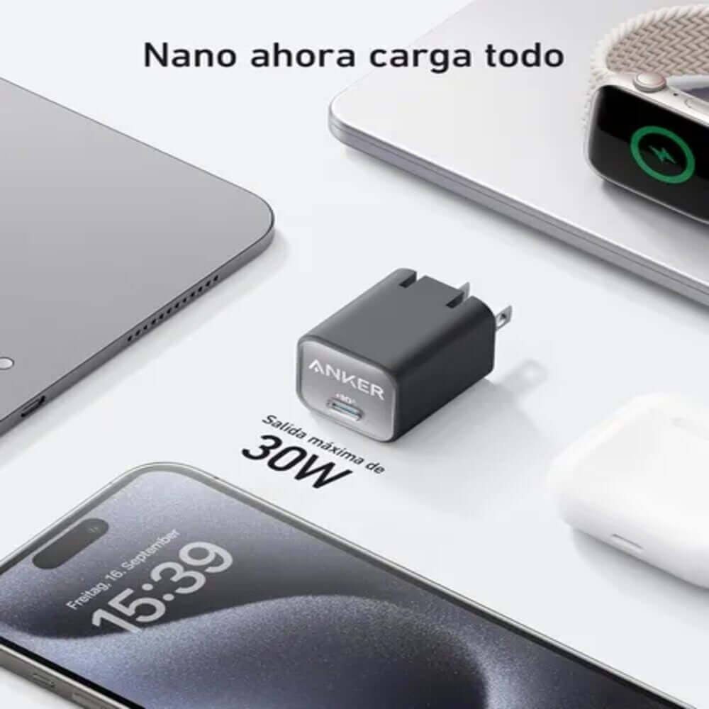 Cargador Anker Nano 313 GaN 30W USB-C Carga Rápida