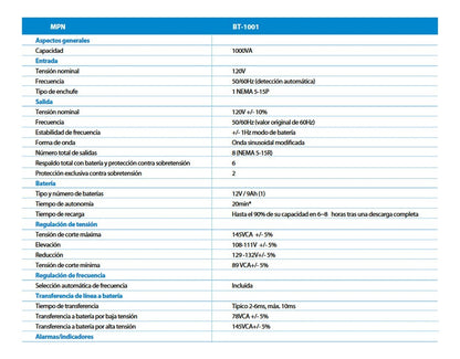 Ups Interactiva Forza BT-1001, 1000va/600w 8 Tomas Regulador Color Negro - 8